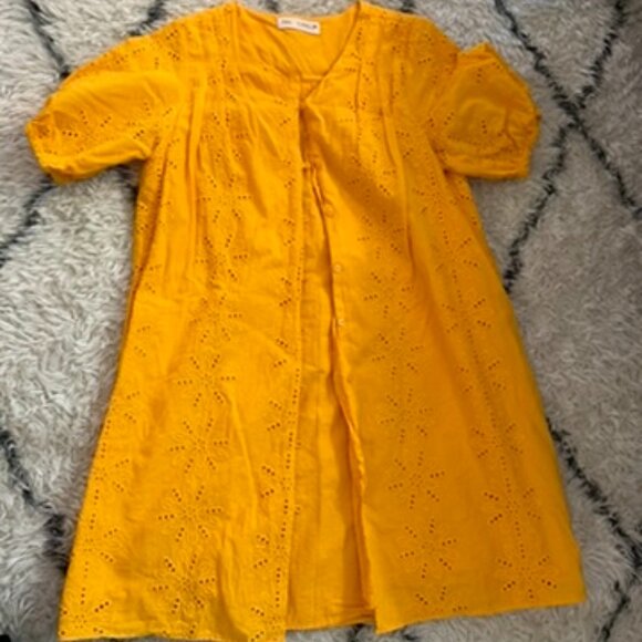 Zara Girls Yellow Orange Floral Embroidered Summer Dress Size YOUTH 13-14 - Picture 1 of 3